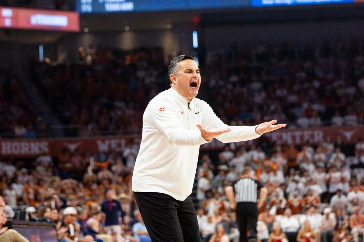 Head coach Sean Miller yells during a game against Ole Miss at Moody Center on Saturday, Feb. 7.