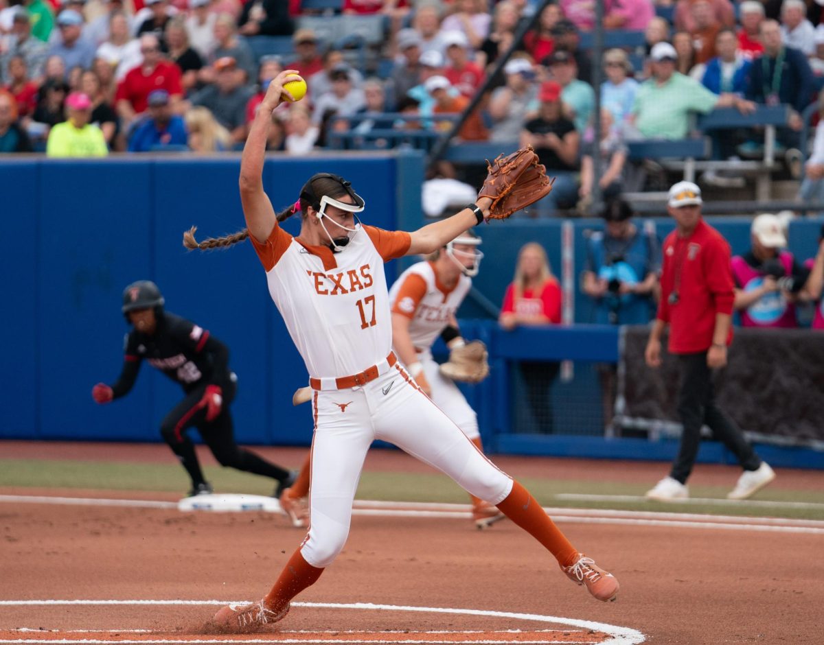 Sophomore pitcher Teagan Kavan winds up a pitch during the first inning of the Women's College World Series Championship against Texas Tech on June 4, 2025. 