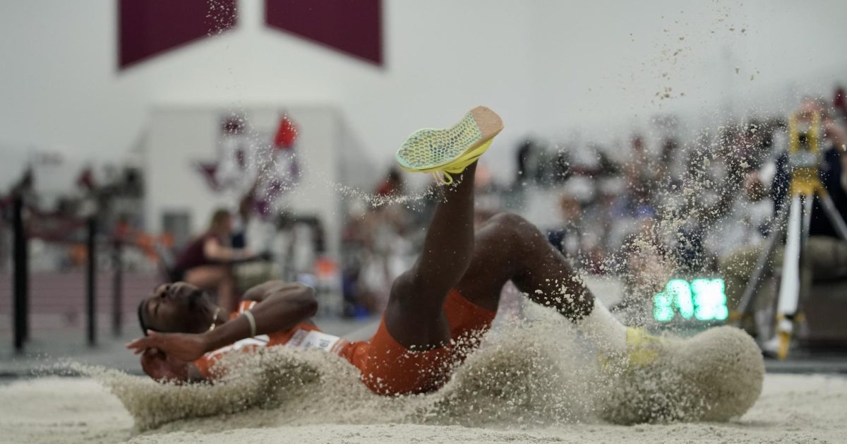 Sophomore Kelsey Daniel finishes his final triple jump attempt at the SEC Indoor Track and Field Championships on March 1, 2025.