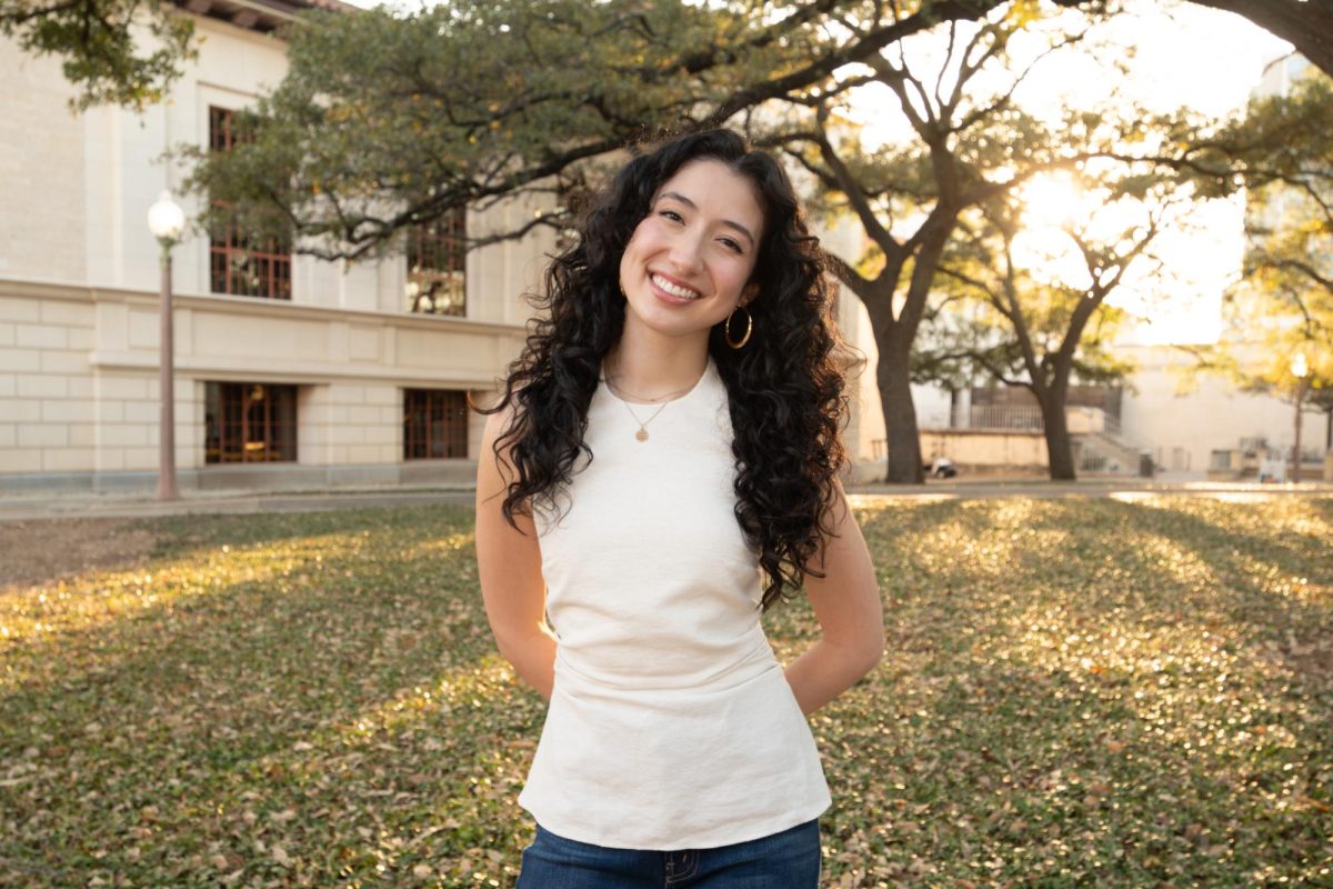 Reese Saliceti, junior Plan II and Sociology major, pictured in front of Hogg Memorial Auditorium on, Feb. 28. Saliceti is the founder of Dulce Custom Cakes and was one of eight featured speakers in the TEDxUTAustin 2026 conference.