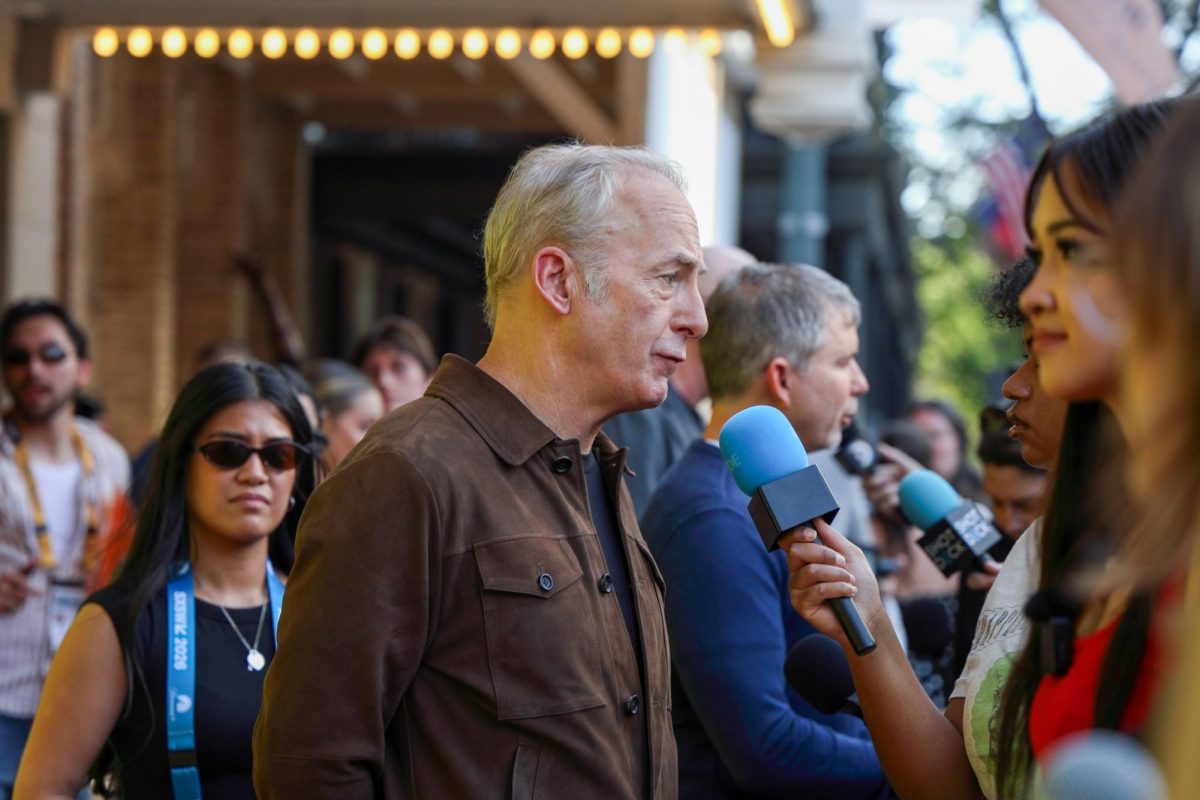 Actor Bob Odenkirk answers questions on red carpet while promoting his film “Normal” at the Paramount Theatre during SXSW on March 15.