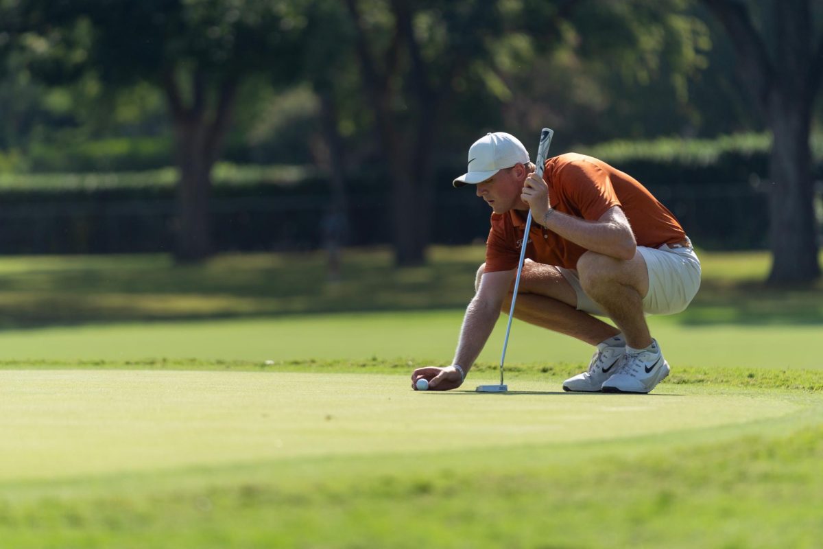 Senior Tommy Morrison lines up a putt during the third round of the Ben Hogan Collegiate Invitational in Fort Worth, Texas, on Sept. 30, 2025. 