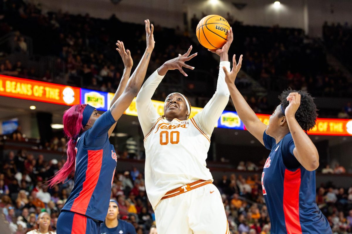 Senior center Kyla Oldacre makes a layup during a game against Ole Miss at the Southeastern Conference Championship Tournament semi-final on Saturday, Mar. 7.