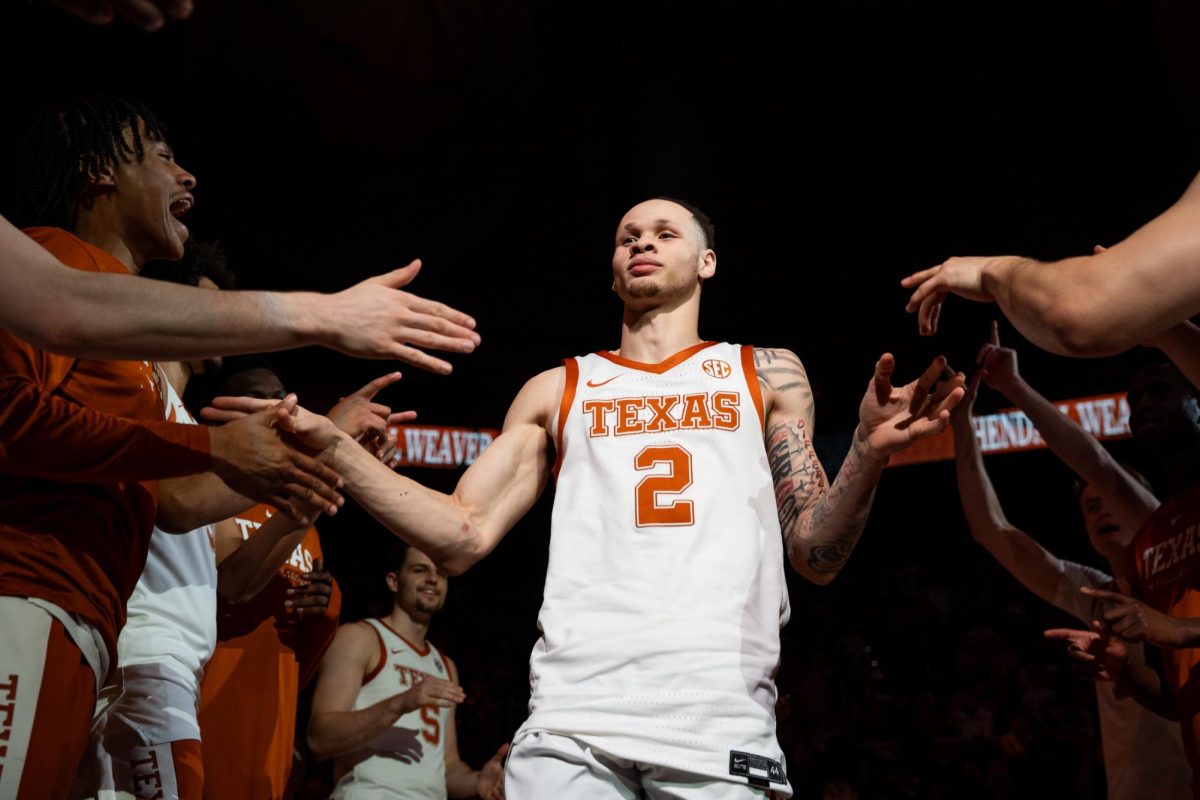 Texas guard Chendall Weaver is introduced as a starter on Senior Night ahead of the game against Oklahoma in Austin, Texas, on March 7, 2026.