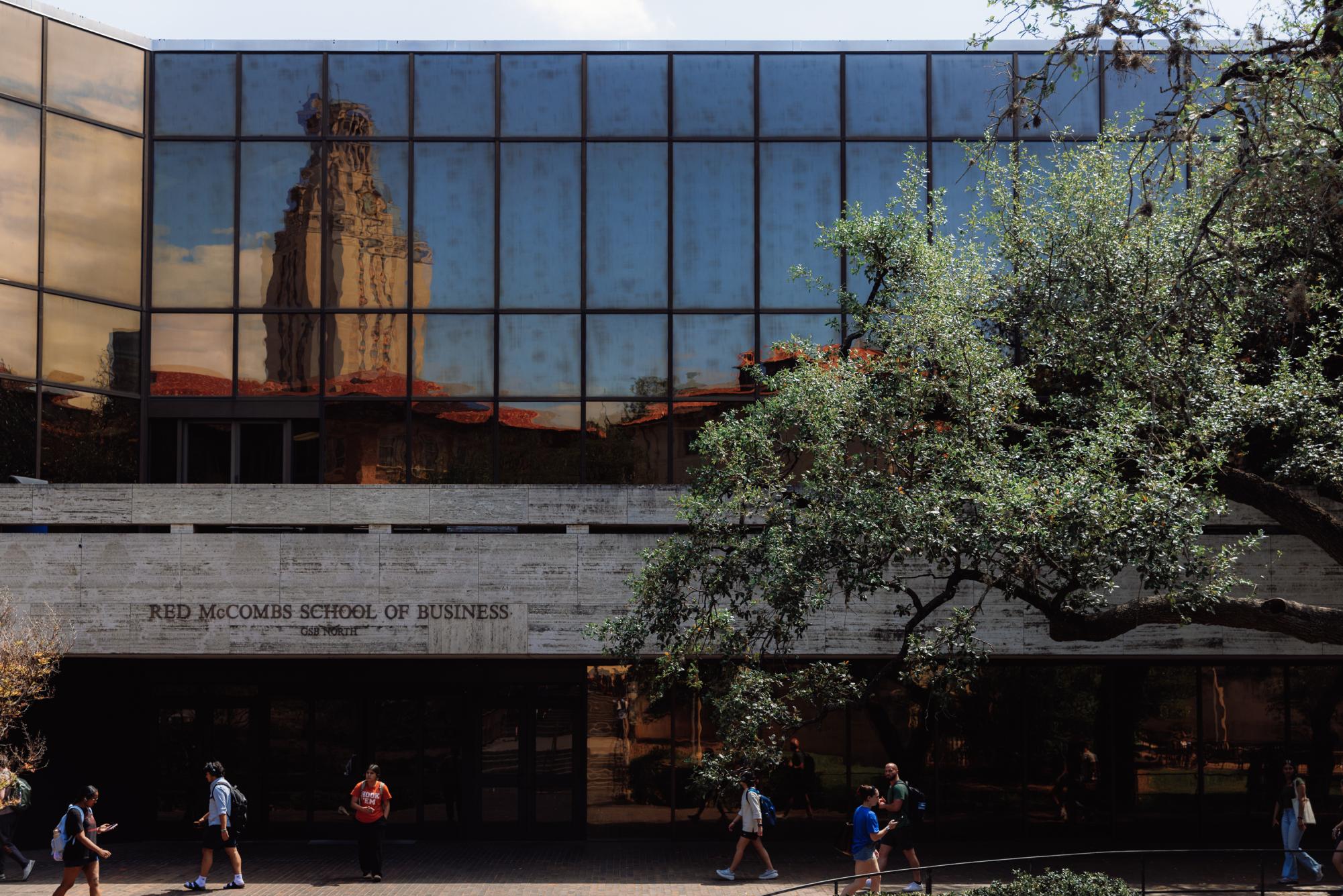 The Red McCombs School of Business is pictured on March 27, 2026. Red and Charline McCombs have given the University $50 million to support the business school.