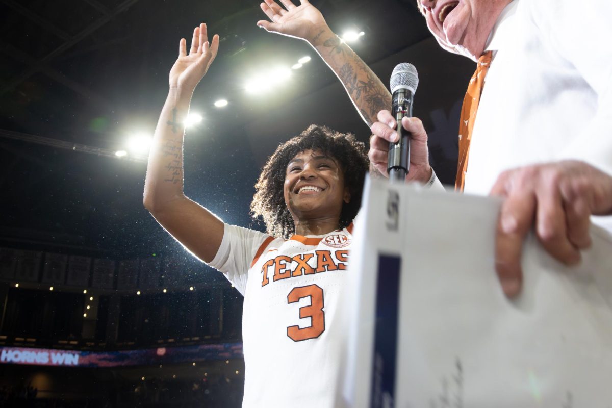 Senior guard Rori Harmon smiles and waves at the Texas stands after a game against LSU on Feb. 5, 2026.