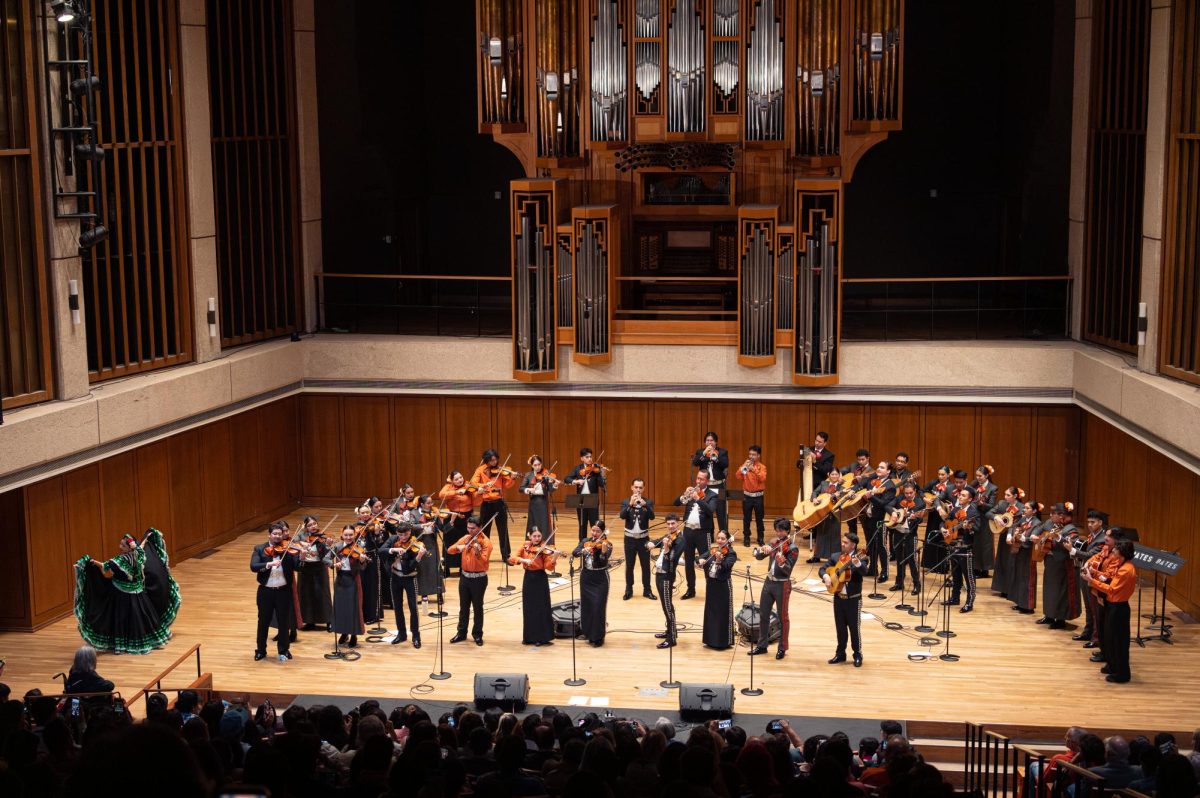 The Mariachi Paredes de Tejastitlán and Mariachi UT-Ián perform in the finale of their spring concert at the Bates Recital Hall at the Butler School of Music on April 18.