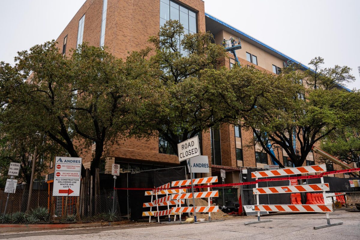 The Whitis Court Residence Hall construction site is pictured on April 22.