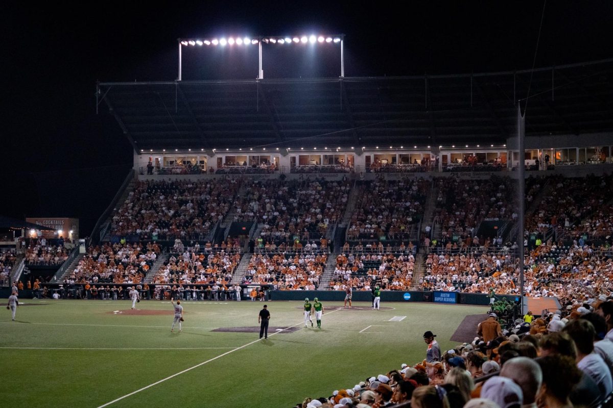 The stands are filled with Texas fans at Game 2 of the Austin Super Regional against Oregon on Sunday, June 7 at UFCU Disch-Falk Field.