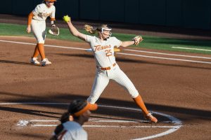 Sophomore pitcher Cambria Salmon pitches against East Texas A&M on Wednesday, March. 11 at Red & Charline McCombs Field.